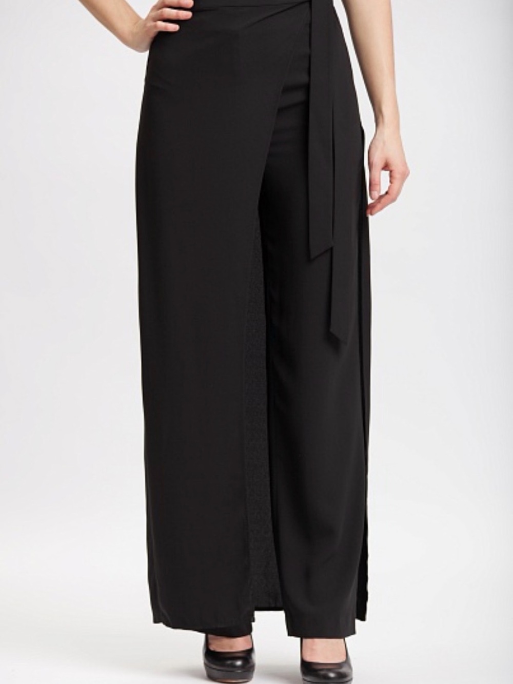 BCBGMaxAzria Black Wrap-Front Wide Leg Jumpsuit Pants